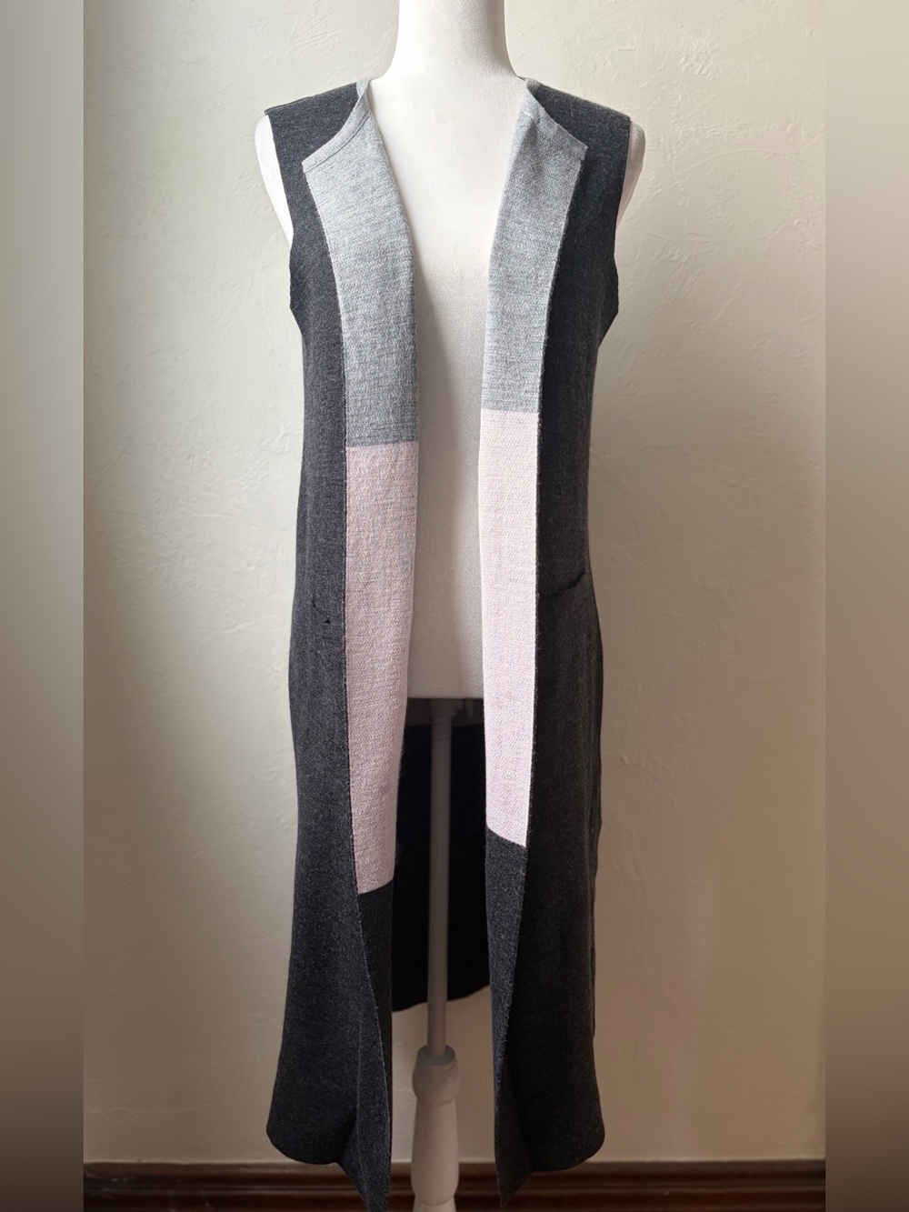 Adrienne Vittadini Merino Wool Blend Long Open Front Duster Vest M